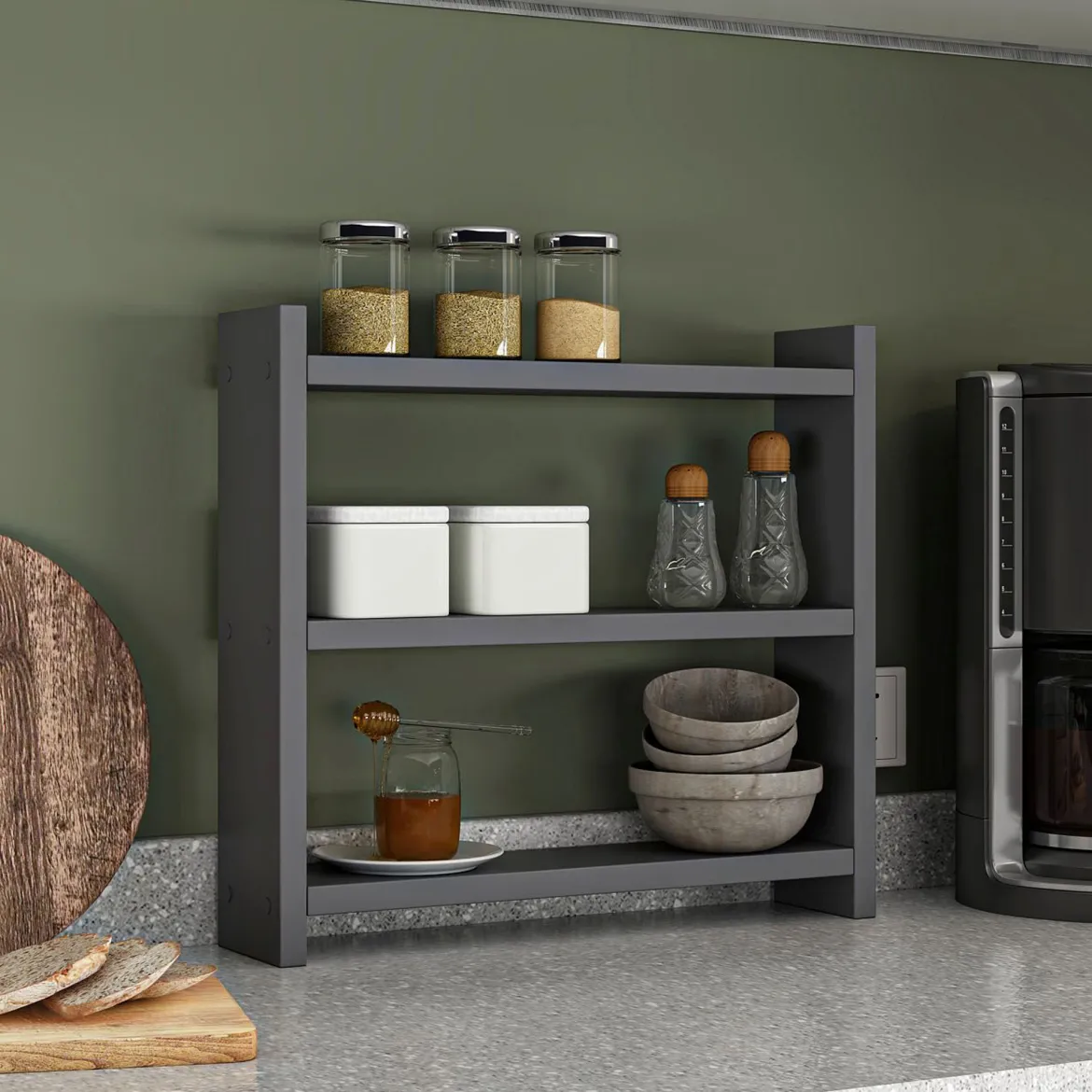 Mensola Nero Antracite 2 Ripiani Sfumatura Colore Struttura Antracite 44x10x40h cm, - Rizza