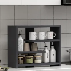 Mensola Nero Antracite 3 Ripiani Sfumatura Colore Struttura Antracite 49x21x40h cm, - Mottola