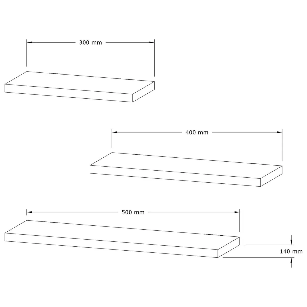Mensola Nero Antracite 3 Ripiani set da 3 Mensole 30x2x14h cm, Sfumatura Colore Struttura Antracite - Roscigno