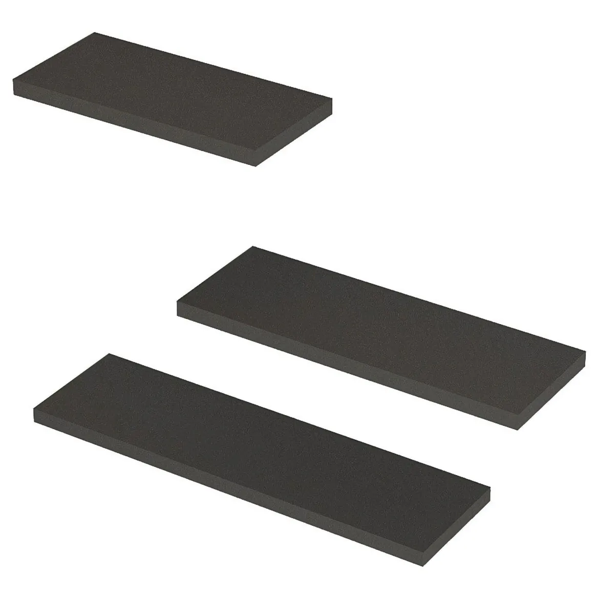 Mensola Nero Antracite 3 Ripiani set da 3 Mensole 30x2x14h cm, Sfumatura Colore Struttura Antracite - Roscigno
