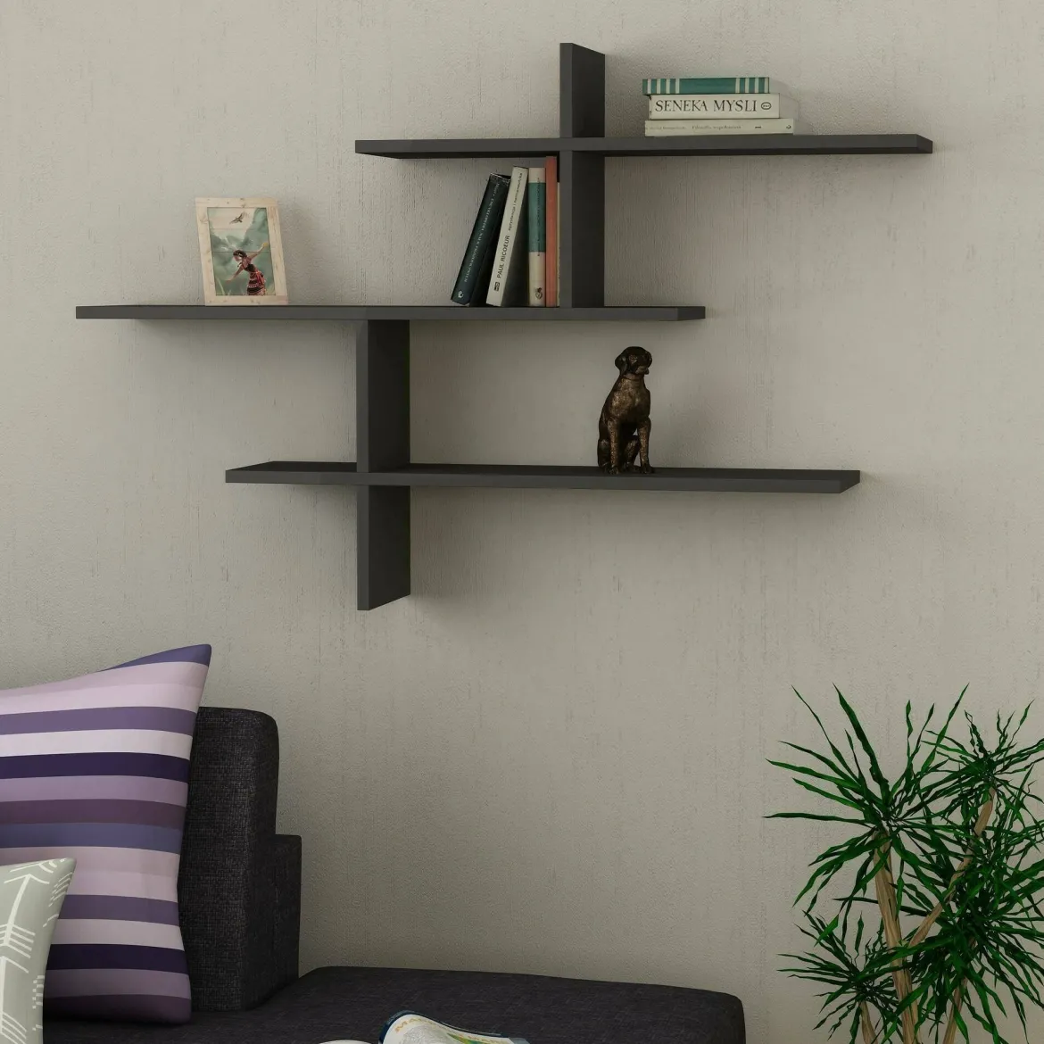 Mensola parete design 22x123cm antracite - Antani