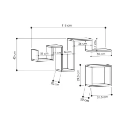 Mensola parete doppia 20x116cm antracite - Donna