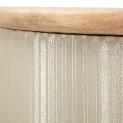 Mensola Verde Beige 2 Ripiani Finitura a Coste Verticali e Piano Effetto Legno 15x20x89h cm, Materiale Struttura in Metallo - Fabalela