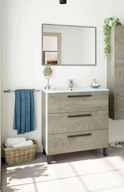 Mobile bagno antigraffio 3 cassetti 80x86x45h cm quercia - Elleboro