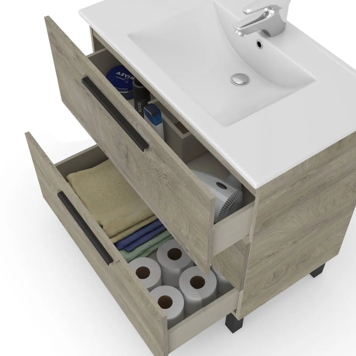 Mobile bagno antigraffio 3 cassetti 80x86x45h cm quercia - Elleboro