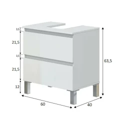 Mobile bagno 2 cassetti 60x40x63h cm bianco lucido - Avola