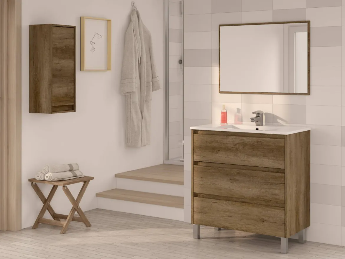 Mobile bagno 3 cassetti 80x86x45h cm quercia - Albachiara