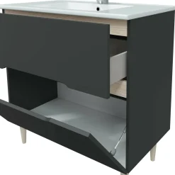Mobile bagno con specchio 80x45x80h cm antracite e rovere - Avona
