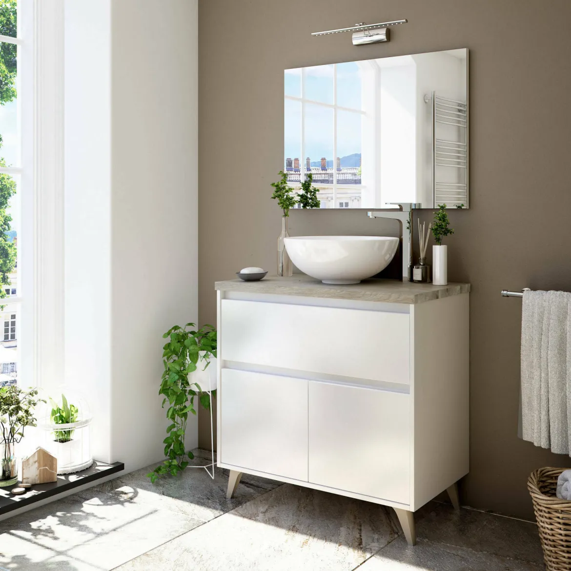 Mobile bagno moderno 3 cassetti 80x86x45h cm bianco lucido - Elleboro