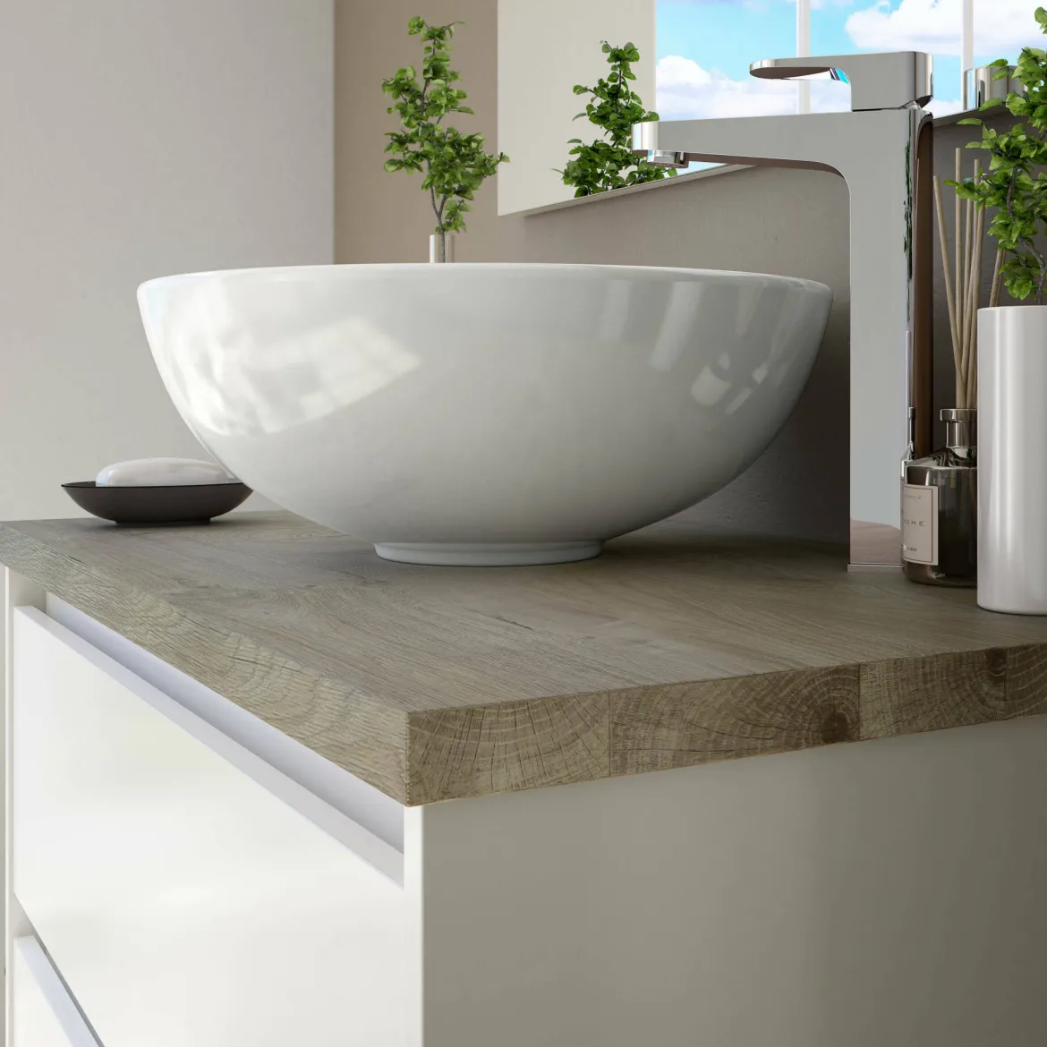 Mobile bagno moderno 3 cassetti 80x86x45h cm bianco lucido - Elleboro
