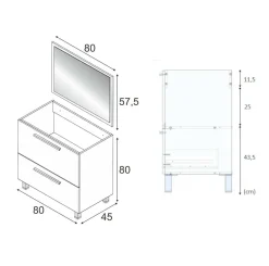 Mobile bagno resistente 2 cassetti 80x80x45h cm bianco lucido - Abel