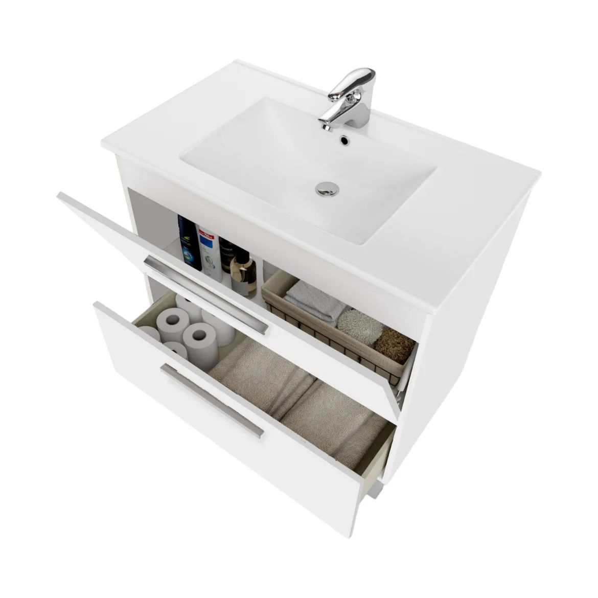 Mobile bagno resistente 2 cassetti 80x80x45h cm bianco lucido - Abel