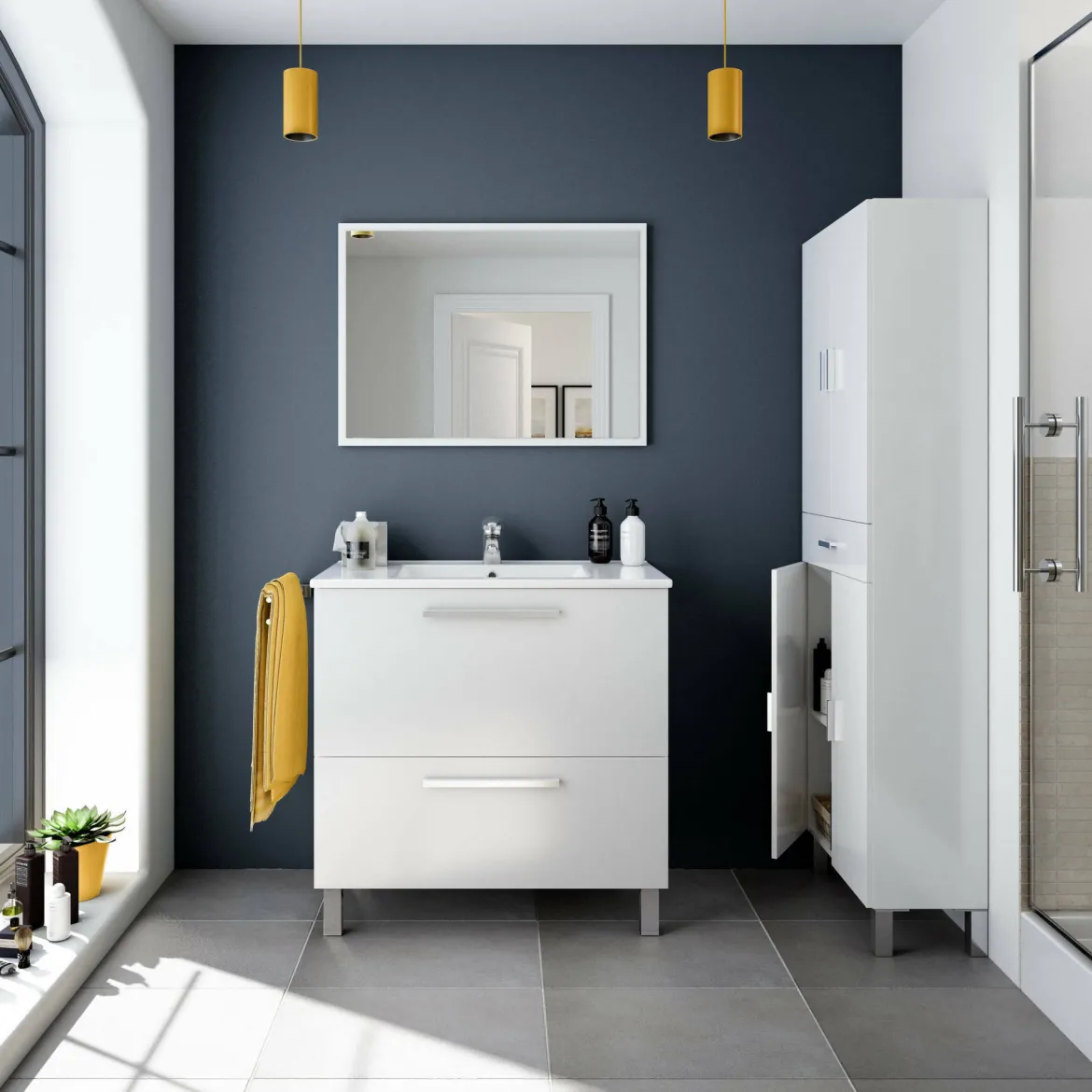 Mobile bagno resistente 2 cassetti 80x80x45h cm bianco lucido - Abel