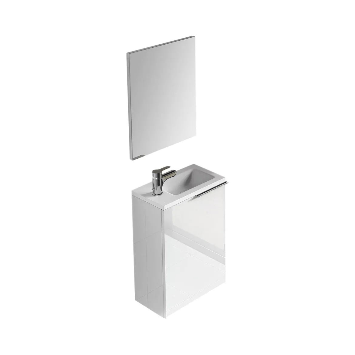 Mobile bagno sospeso con specchio 40x58x22h cm bianco lucido - Akamaru