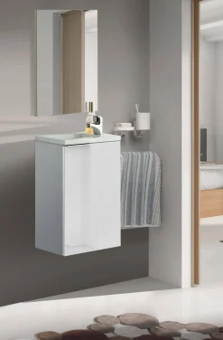 Mobile bagno sospeso con specchio 40x58x22h cm bianco lucido - Akamaru