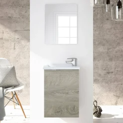 Mobile bagno sospeso con specchio 40x58x22h cm rovere - Akamaru