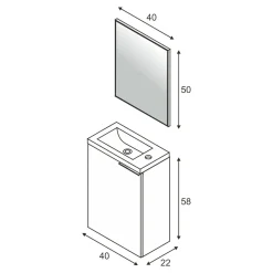 Mobile bagno sospeso con specchio 40x58x22h cm rovere - Akamaru