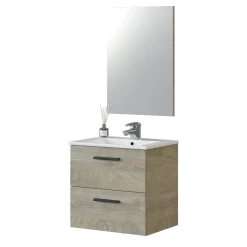 Mobile bagno sospeso con specchio 60x57x45h cm rovere - Affa
