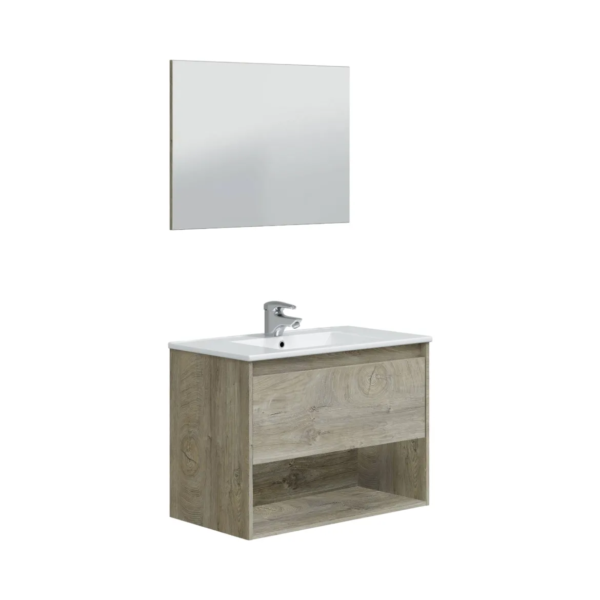 Mobile bagno sospeso con specchio 80x57x45h cm bianco lucido - Albino