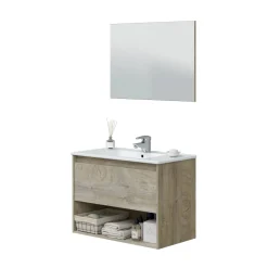 Mobile bagno sospeso con specchio 80x57x45h cm bianco lucido - Albino