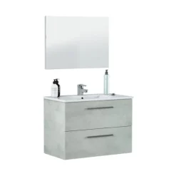 Mobile bagno sospeso con specchio 80x57x45h cm cemento - Albino