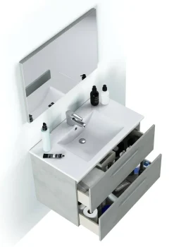 Mobile bagno sospeso con specchio 80x64x45h cm quercia - Enio