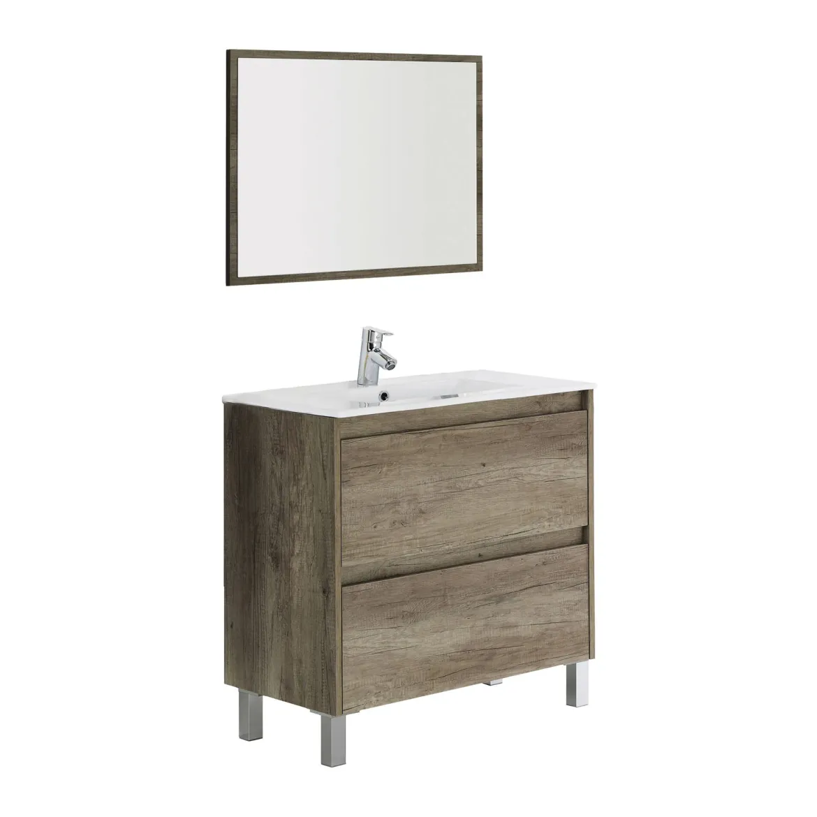 Mobile bagno sospeso con specchio 80x80x45h cm rovere - Abissalino