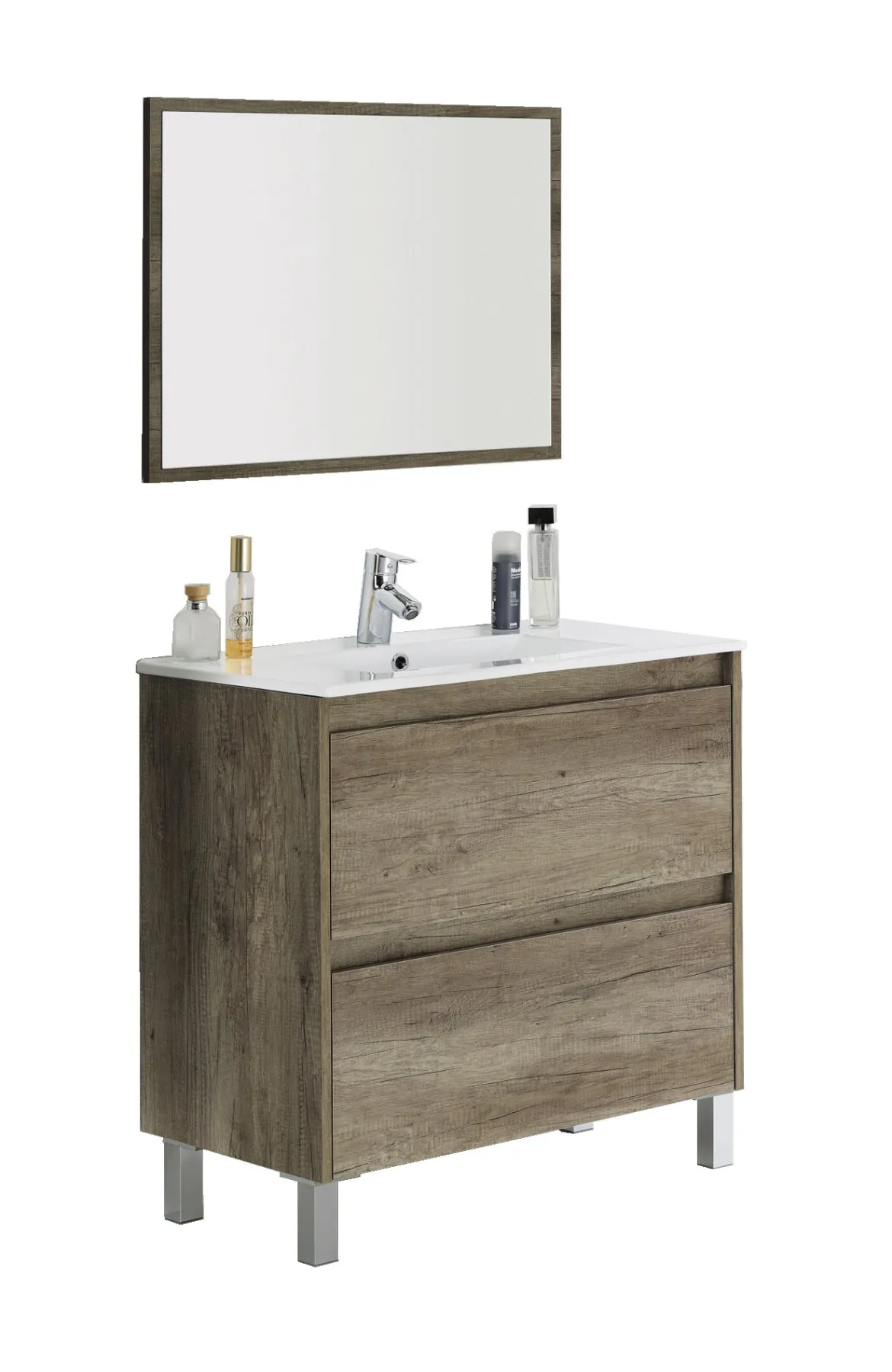 Mobile bagno sospeso con specchio 80x80x45h cm rovere - Abissalino