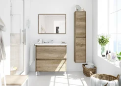Mobile bagno sospeso con specchio 80x80x45h cm rovere - Abissalino