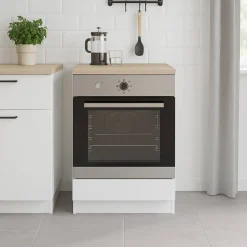 Mobile Base per Forno da Incasso 60x60x90h cm Bianco e Rovere con Piano di Lavoro 22mm e Piedini Regolabili – Lunea