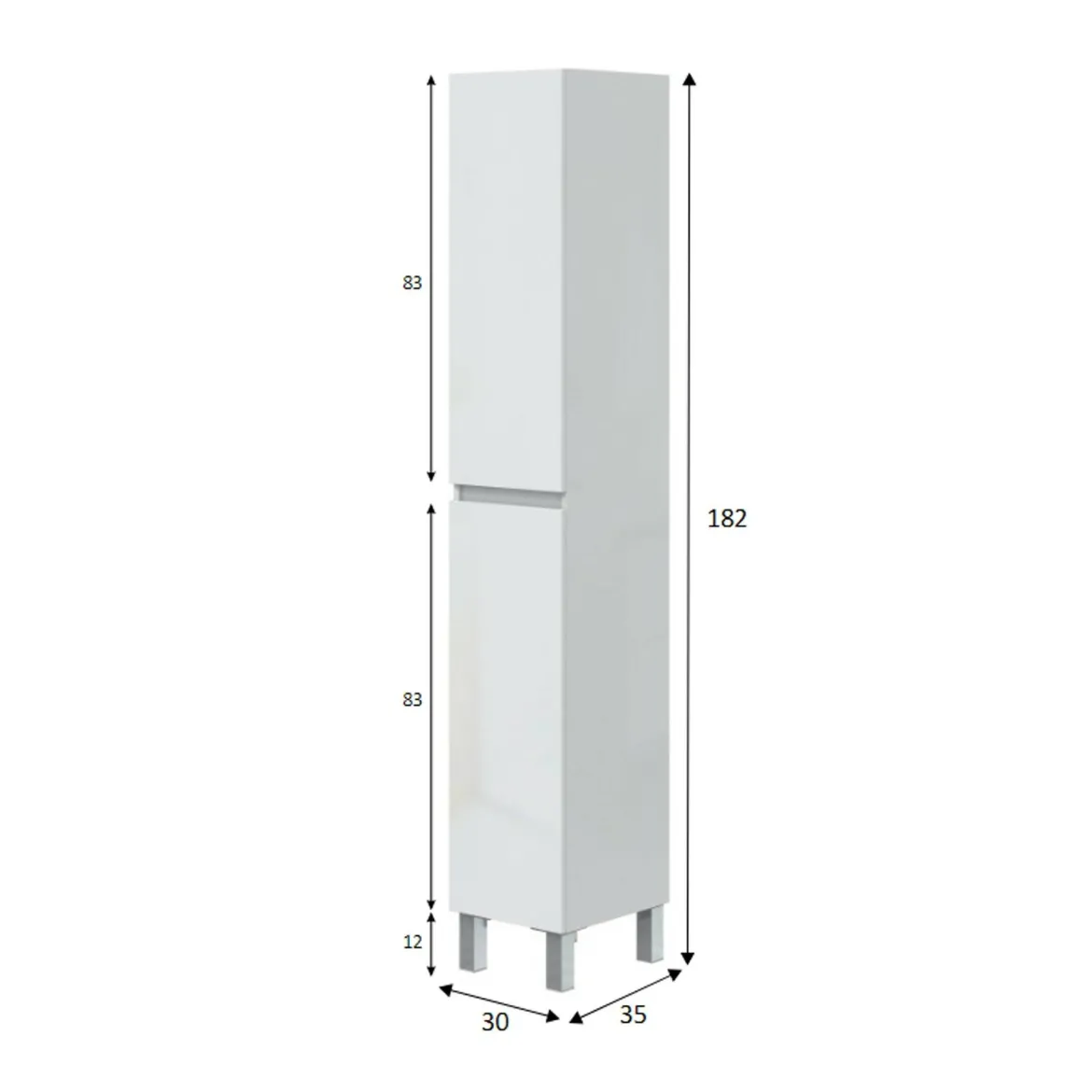 Mobile colonna 2 ante 30x182h cm bianco lucido - Noru