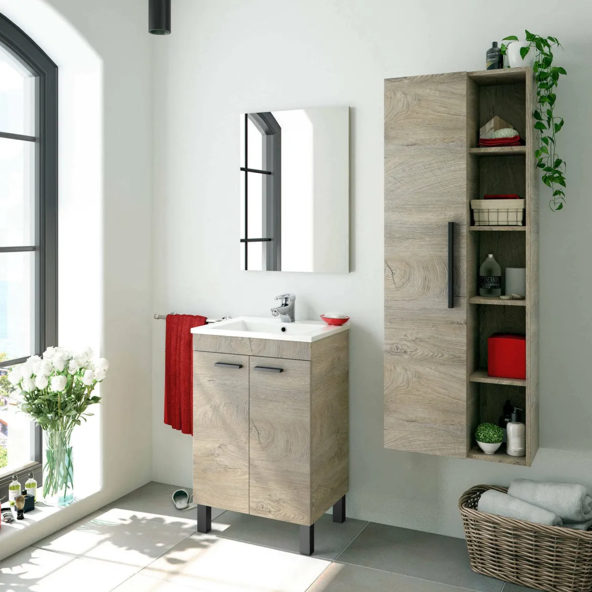 Mobile colonna bagno sospeso 51x135h cm rovere - Achisa