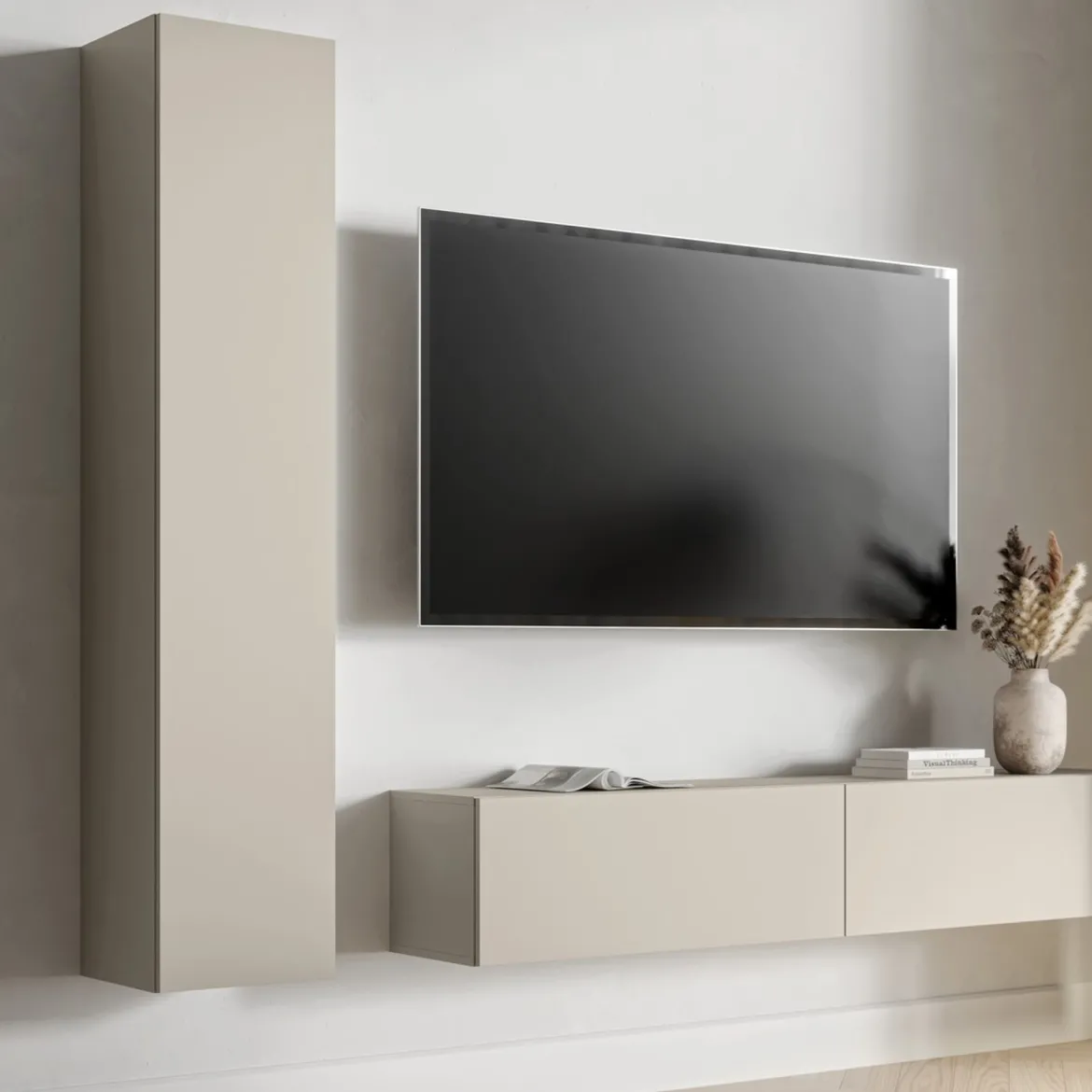 Mobile Colonna Beige 4 Ripiani Un'anta 35x32x168h cm, Supporta Fino a 3 kg per Ripiano - Chiari