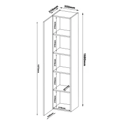 Mobile Colonna Beige 4 Ripiani Un'anta 35x32x168h cm, Supporta Fino a 3 kg per Ripiano - Chiari