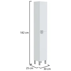 Mobile Colonna Bianco Lucido Marrone Rovere 3 Ripiani 2 Ante 30x25x182h cm, Reversibile - Trogir