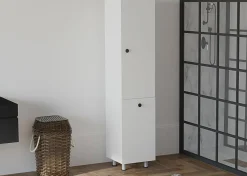 Mobile Colonna Bianco 3 Ripiani Un'anta 30x30x170h cm, 5 Vani - Leuca