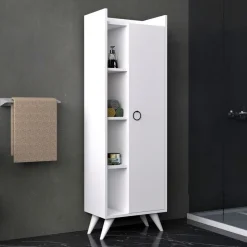 Mobile Colonna Bianco 3 Ripiani Un'anta 50x32x140h cm, 4 Vani - Forchia