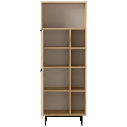 Mobile Colonna Marrone Rovere 7 Ripiani 2 Ante 60x36x162h cm, Ante Effetto Paglia di Vienna - Civate