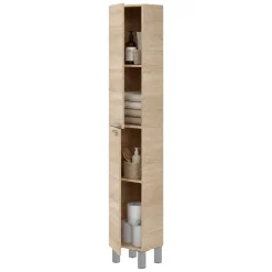 Mobile Colonna Marrone Rovere Grigio 3 Ripiani 2 Ante 30x25x182h cm, Reversibile - Nin