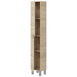 Mobile Colonna Marrone Rovere Grigio 3 Ripiani 2 Ante 30x25x182h cm, Reversibile - Nin
