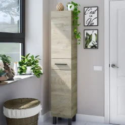 Mobile Colonna Marrone Rovere Grigio Nero Antracite un Cassetto 3 Ripiani 35x31x182h cm, 2 Ante - Alka