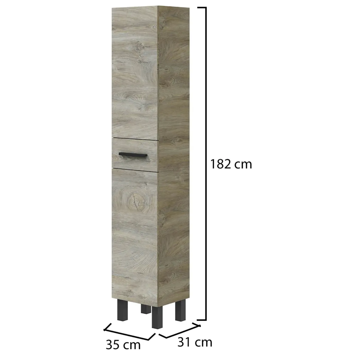 Mobile Colonna Marrone Rovere Nero Antracite 3 Ripiani Un'anta 162x34x38h cm, 4 Vani - Sabaudia