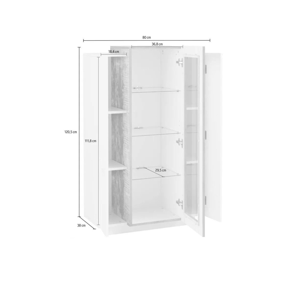 Mobile con vetrina 3 ante salotto 80x38x121h cm bianco lucido e acero - Ablaze
