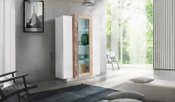 Mobile con vetrina 3 ante salotto 80x38x121h cm bianco lucido e acero - Ablaze