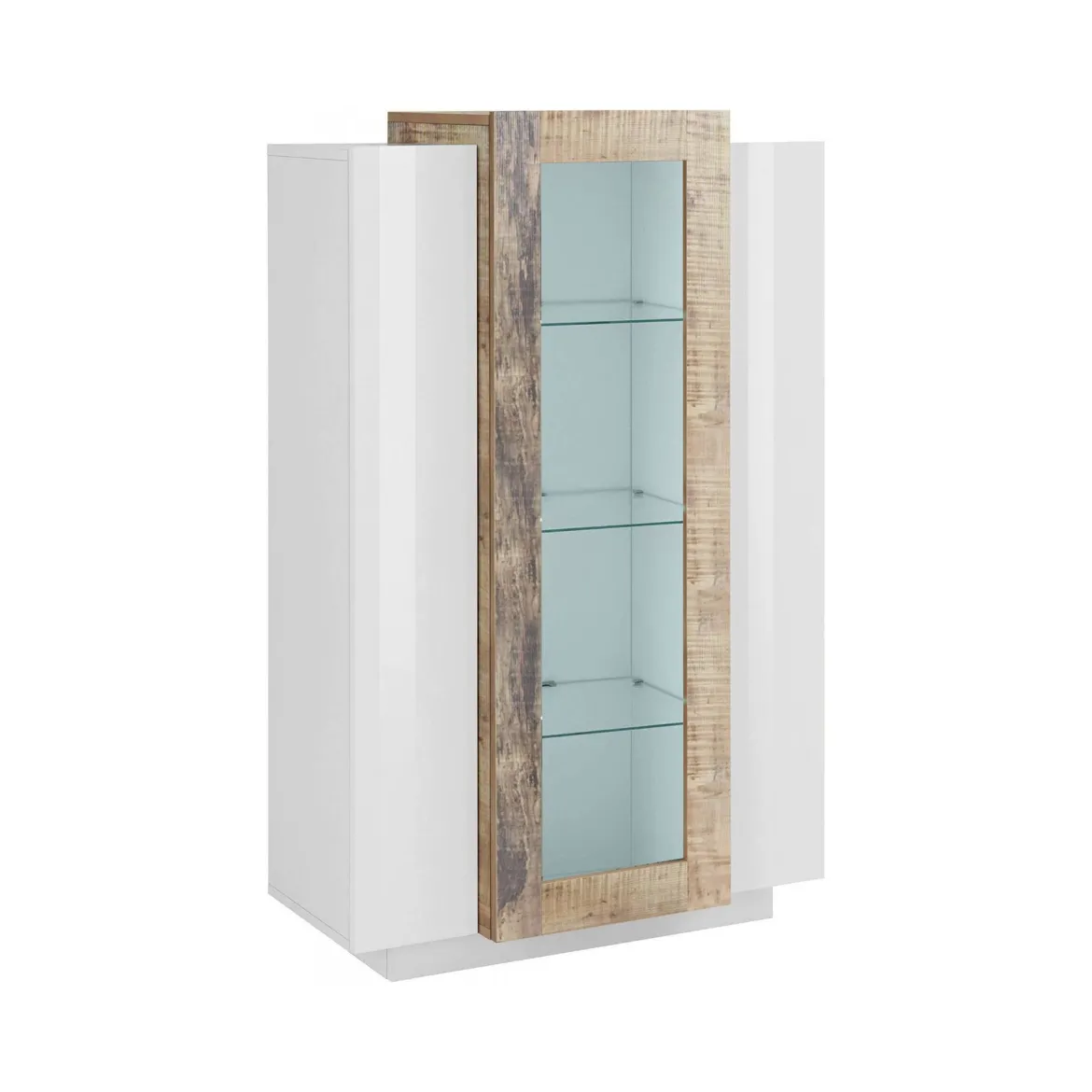Mobile con vetrina 3 ante salotto 80x38x121h cm bianco lucido e acero - Ablaze