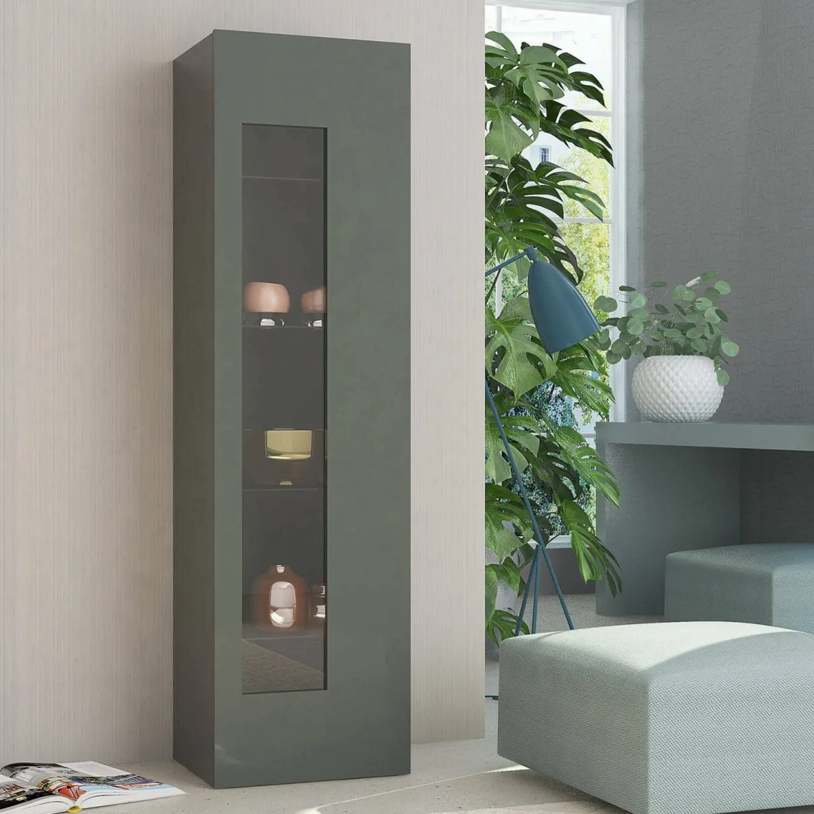 Mobile con vetrina elegante 45x34x162h cm antracite lucido - Adatka