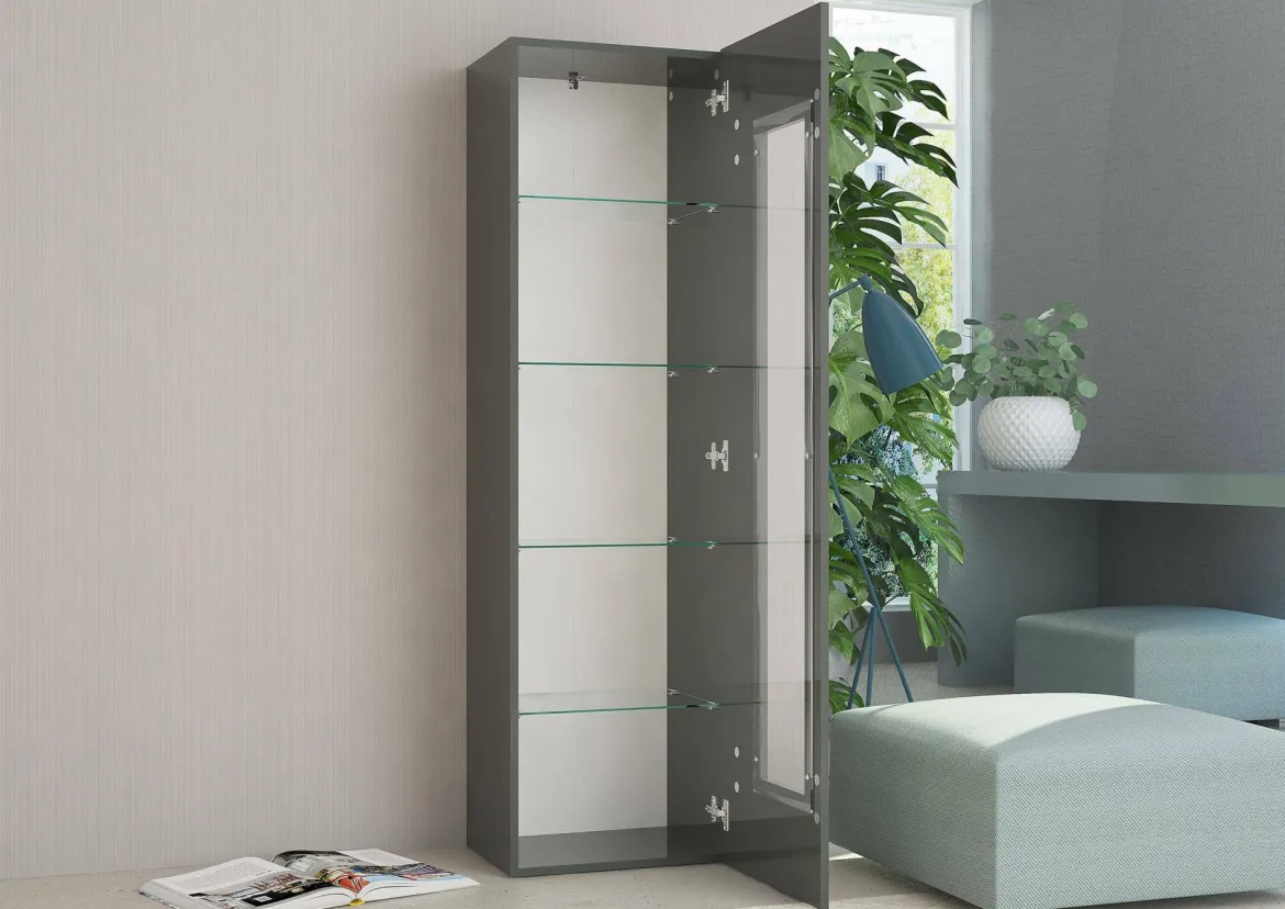 Mobile con vetrina elegante 45x34x162h cm antracite lucido - Adatka
