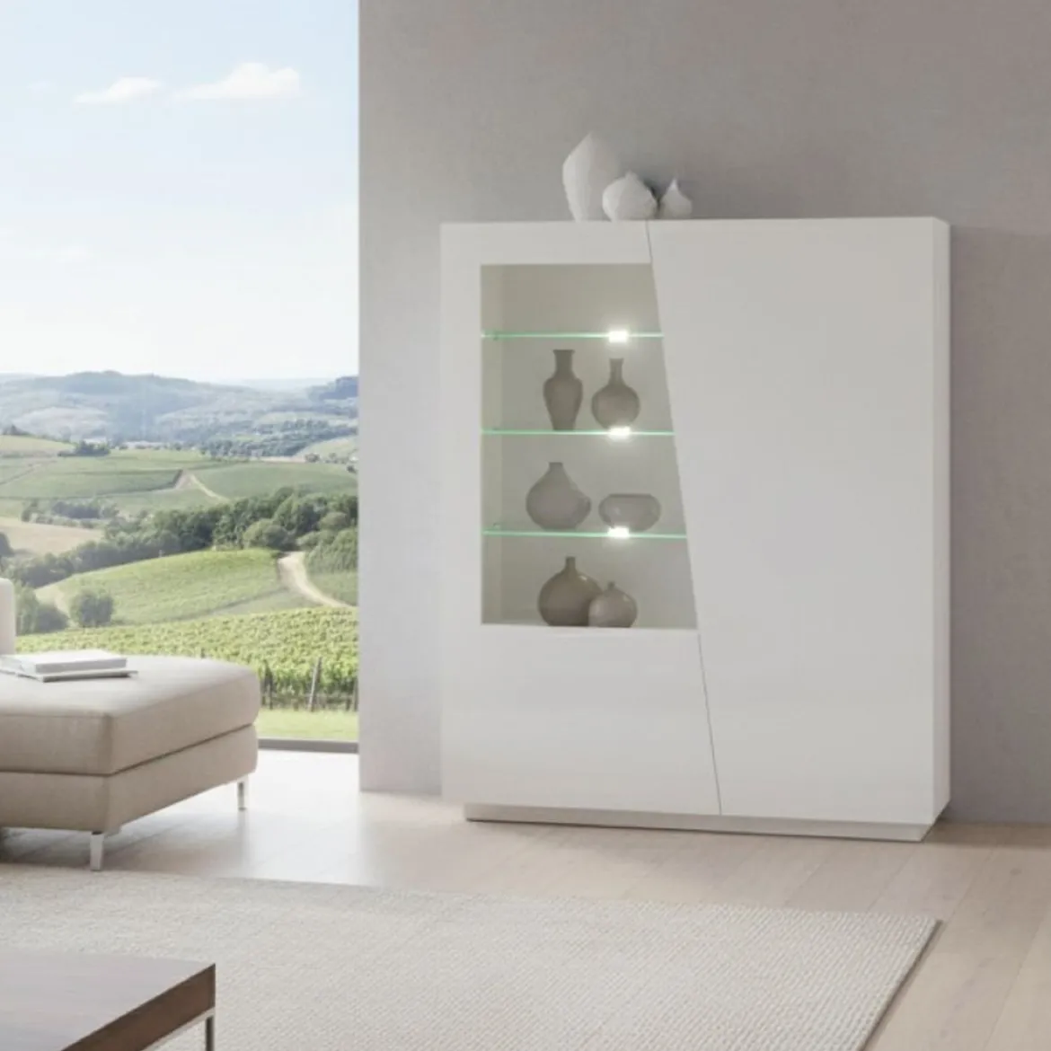 Mobile con vetrina grande 2 ante 120x43x146h cm bianco lucido - Ask