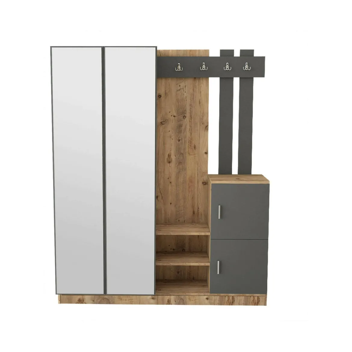 Mobile da ingresso 3 ante con specchio quercia e antracite 147x179h cm - Arcibaldo