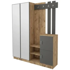 Mobile da ingresso 3 ante con specchio quercia e antracite 147x179h cm - Arcibaldo